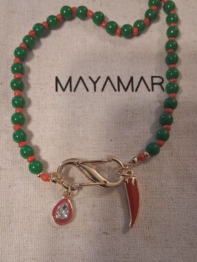 MAYAMAR Chili And Teardrop Green And Red Charm Necklace New With MAYAMAR Pouch